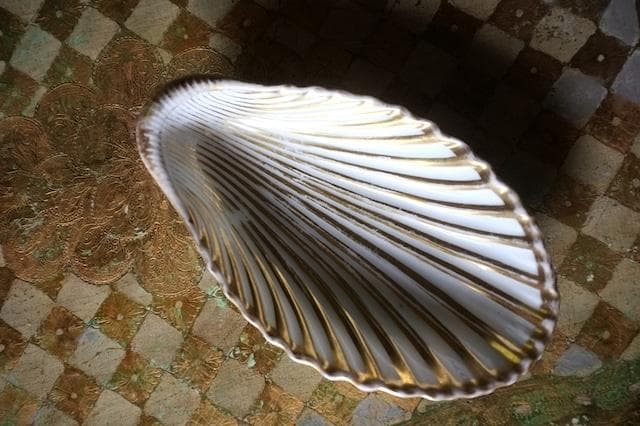 19世紀 金の貝と大きなラヴィエa パリ窯 プレート シェル アンティーク