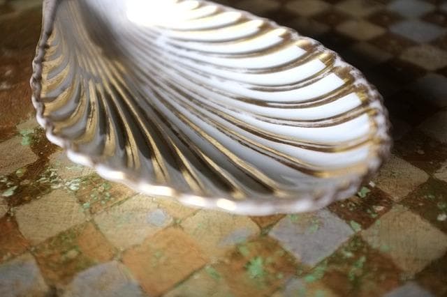 19世紀 金の貝と大きなラヴィエa パリ窯 プレート シェル アンティーク