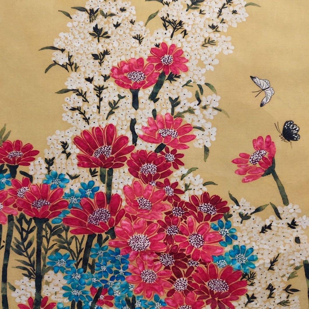 四尺 掛け軸 郎世寧 花卉図 中国画 花鳥画 宣紙 証明書付き 表装済み