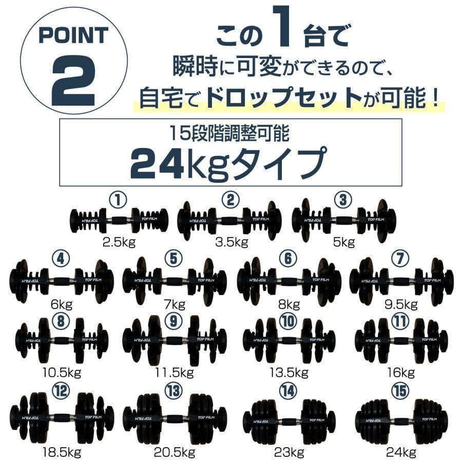 ダンベル 可変式 24kg 単品 アジャスタブル 15段階 調節 2662
