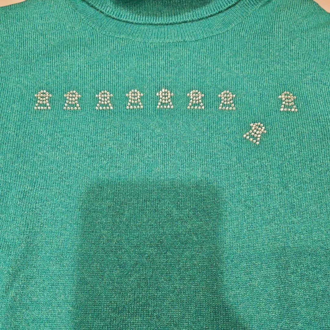 【ピッコーネ】美品カシミア100%セーター 薄手 ハイネック ゴルフ グリーン