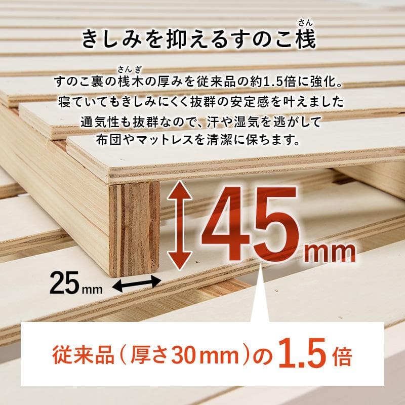 【新品】工具不要で3分組立！ すのこベッド シングル コンセント付 天然木