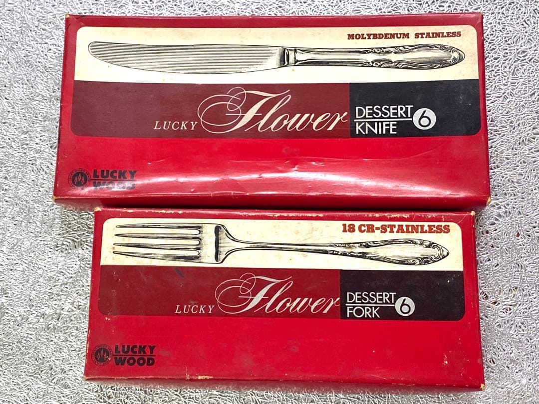 LUCKY WOODレトロなラッキーウッドステンレスフォーク＆ナイフセット