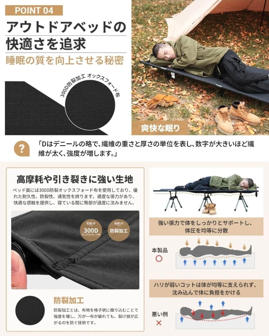 【美品】KingCamp コット ブラック 収納バッグ付き