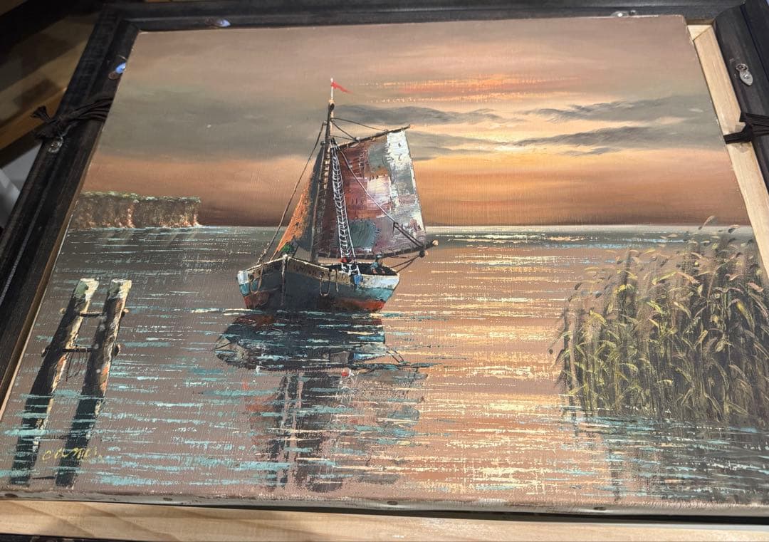 【真作】イタリア人画家 C. Conti 油彩画 F8号「ヴェネツィアの夕暮れ」