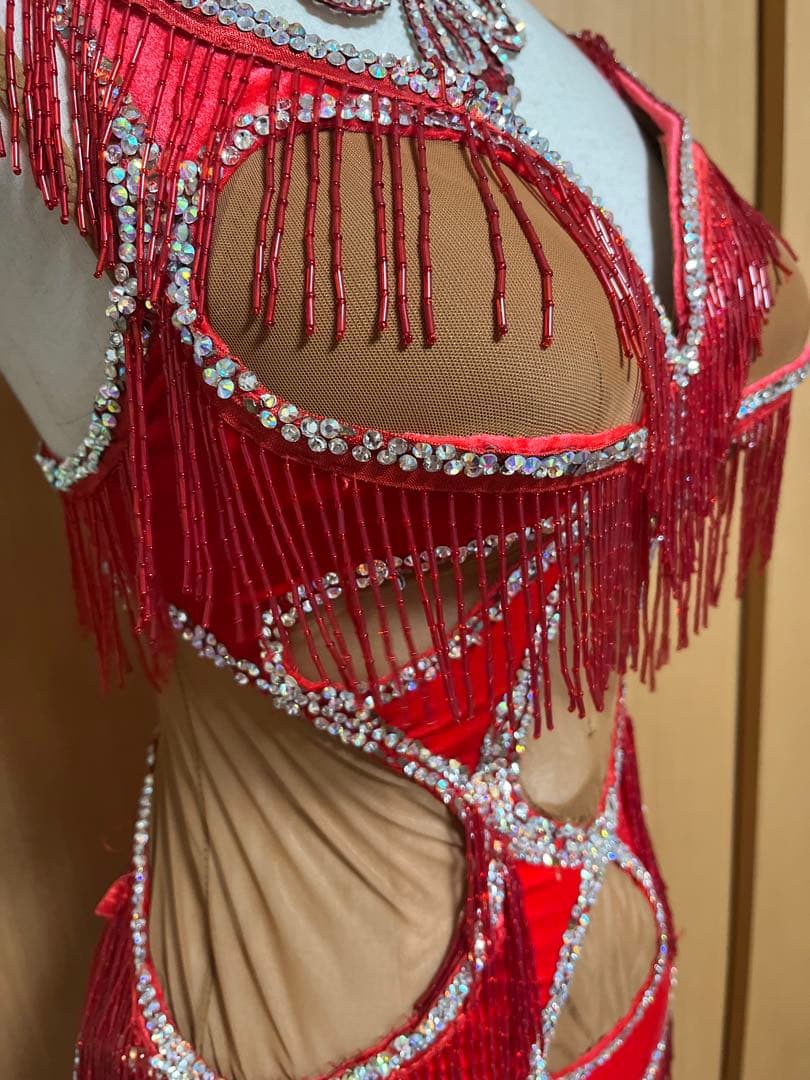 特価！❤️タカダンス ❤️レッドベルベットサテンラテンドレスM