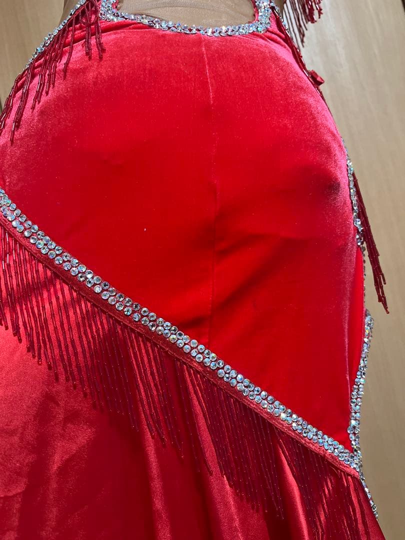 特価！❤️タカダンス ❤️レッドベルベットサテンラテンドレスM