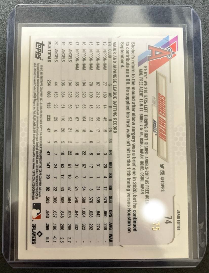 TOPPS 大谷翔平 75枚限定 パラレル JAPAN EDITION 2021