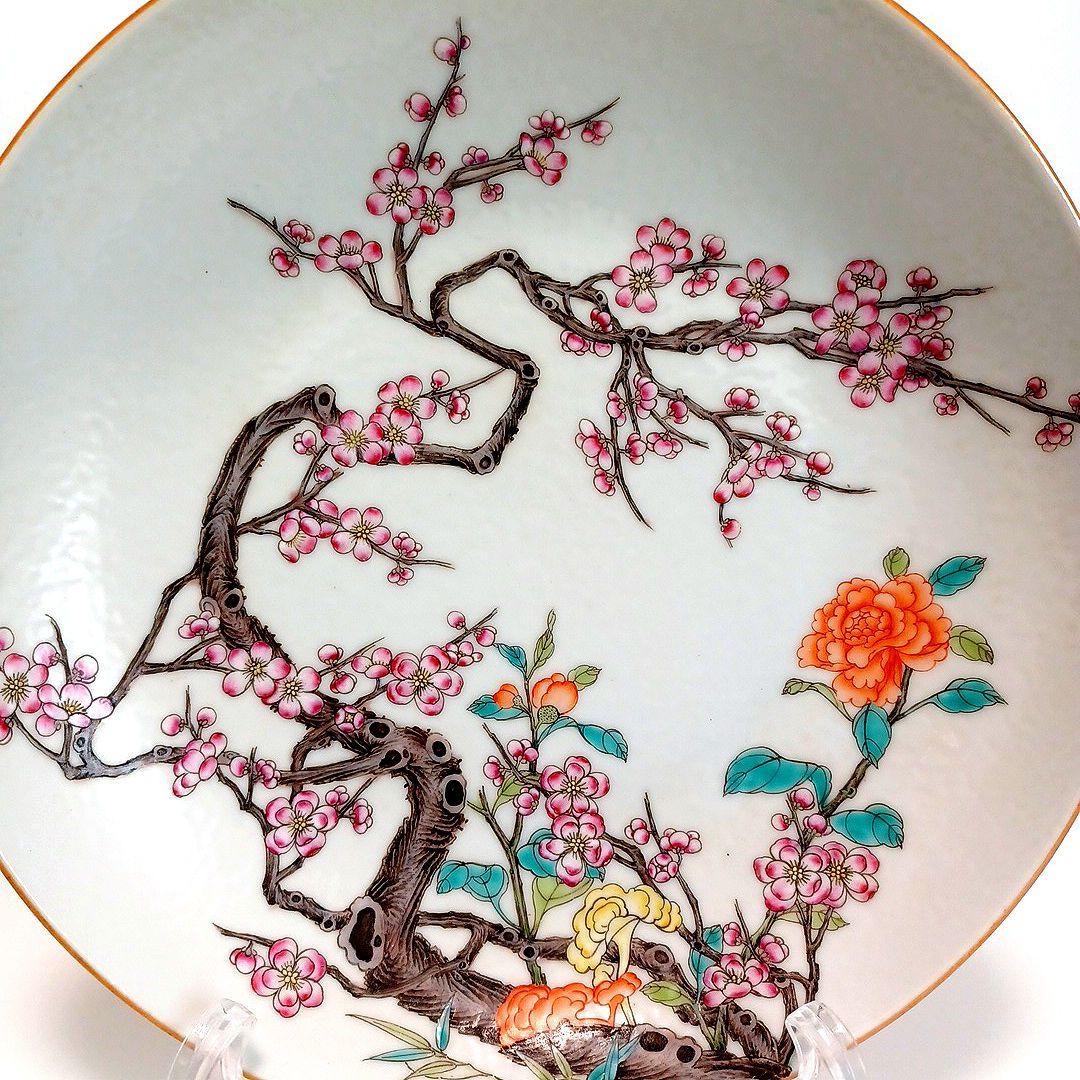 粉彩花文皿　中国古美術