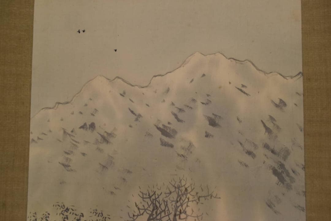 【真作】秋岳/早春田家図/農村風景図/掛軸/名家伝来/AA-933