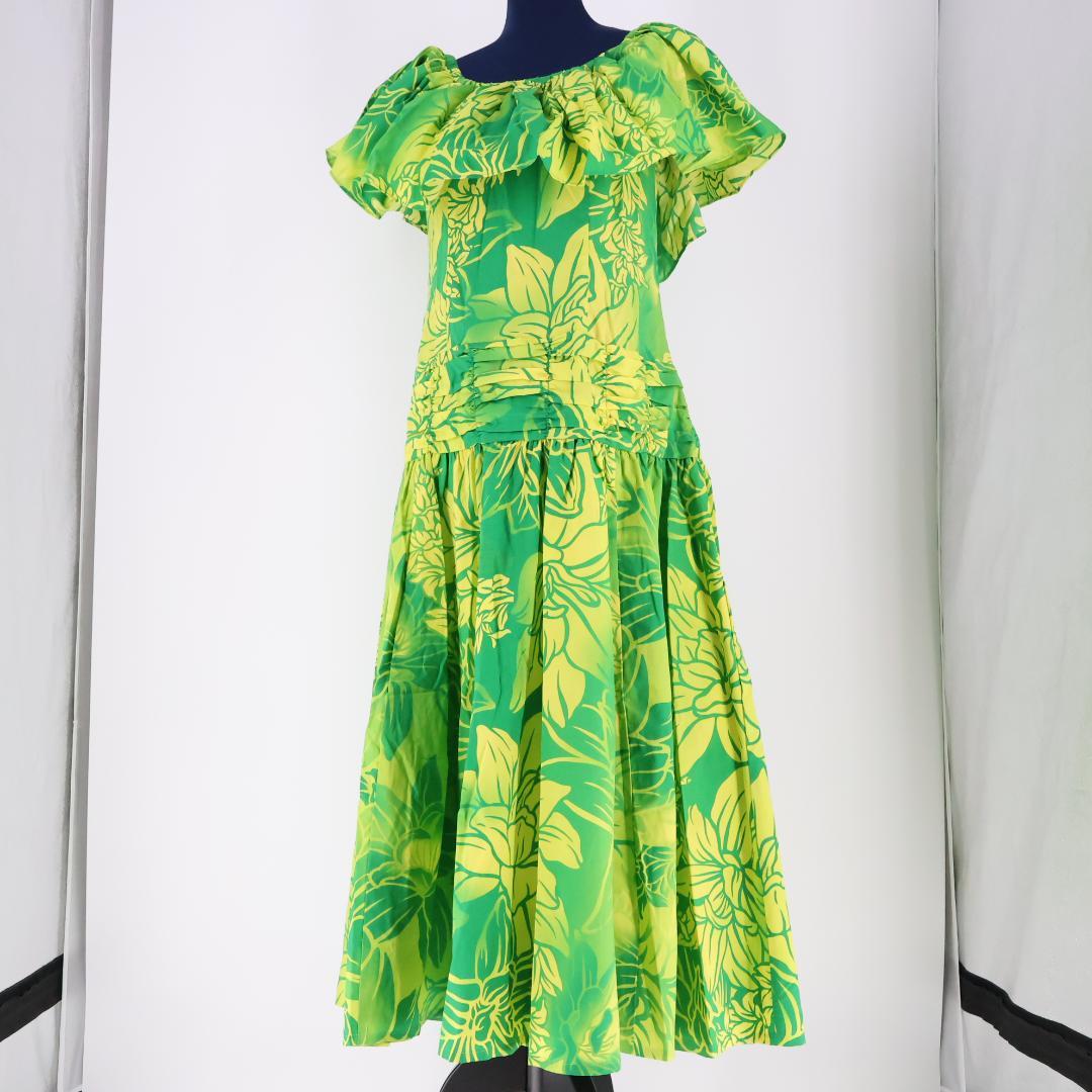 【美品 ハワイ製フラダンス用衣装】グリーン CC Fashions ワンピース