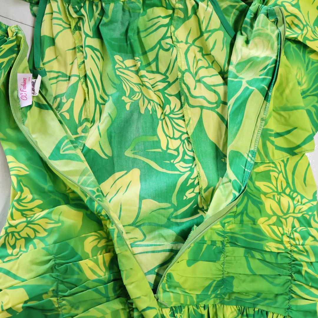 【美品 ハワイ製フラダンス用衣装】グリーン CC Fashions ワンピース