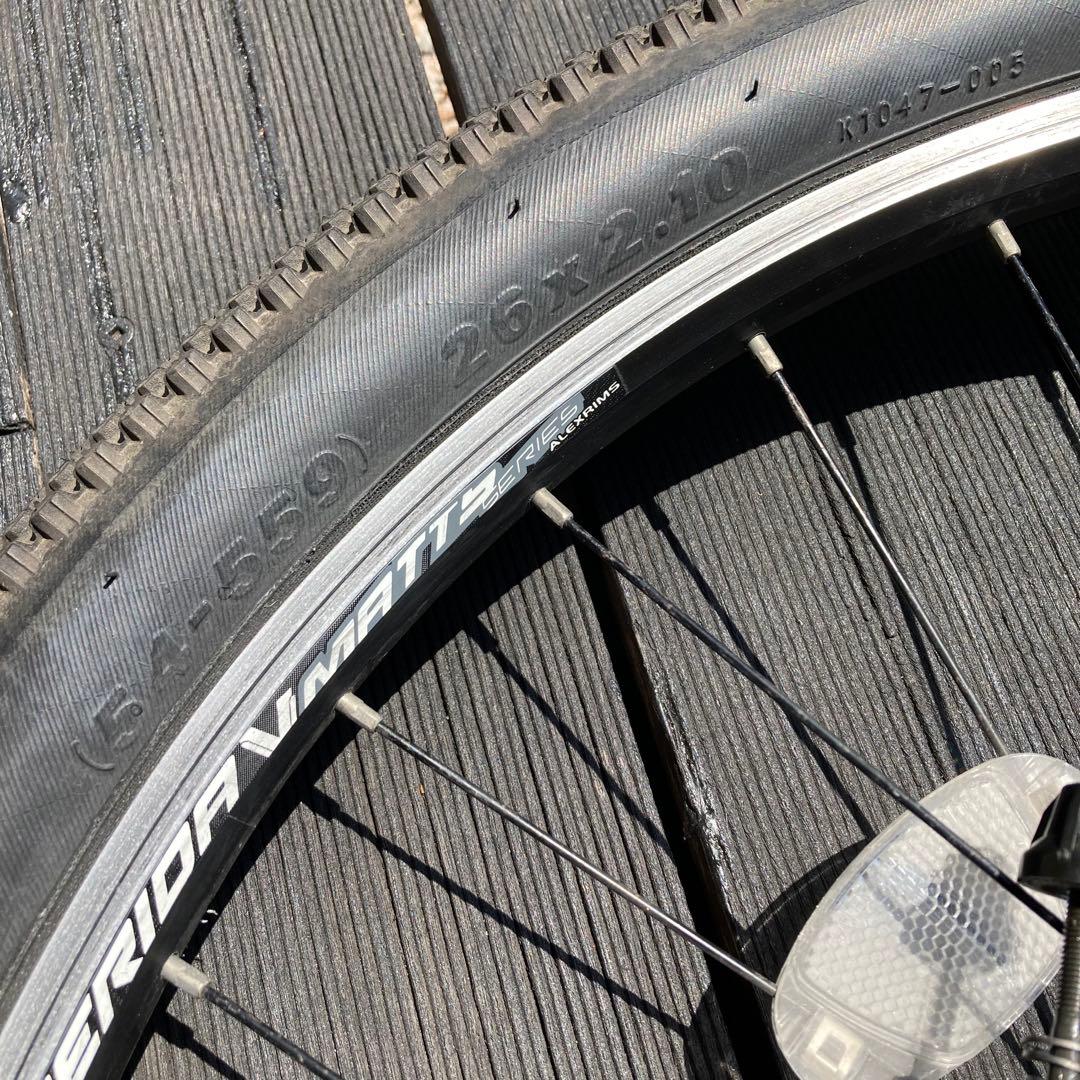 26インチMTB前後タイヤホイール（リア7速フリー、米式バルブアダプタ）セット