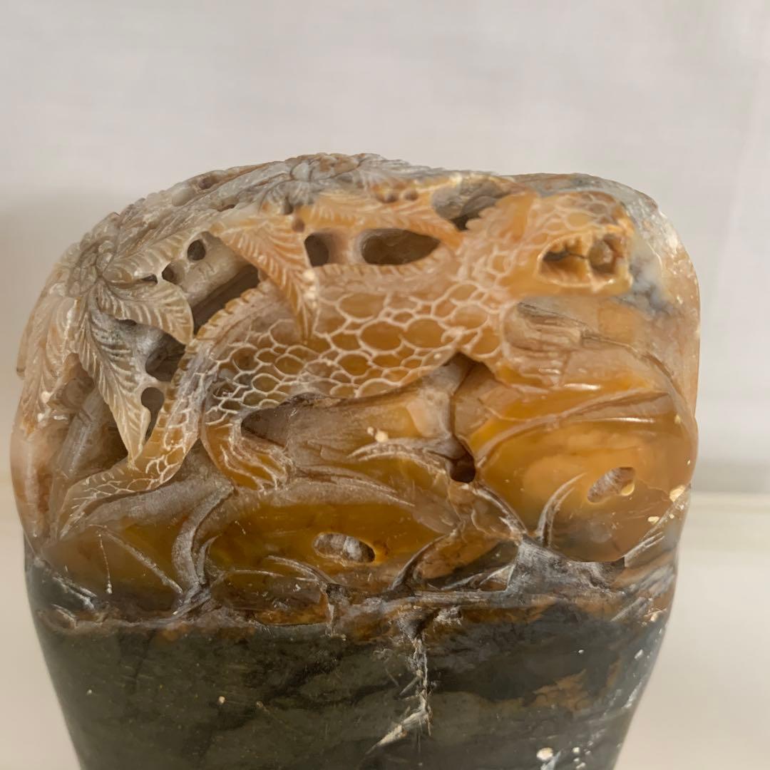 中国 寿山石 印材 森恐竜彫 8.5cm