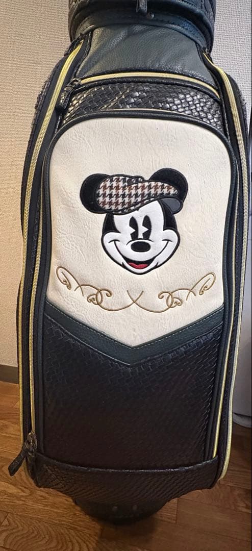 ディズニー ミッキーマウス キャディバッグ ゴルフバッグ 刺繍レザー調フード付き