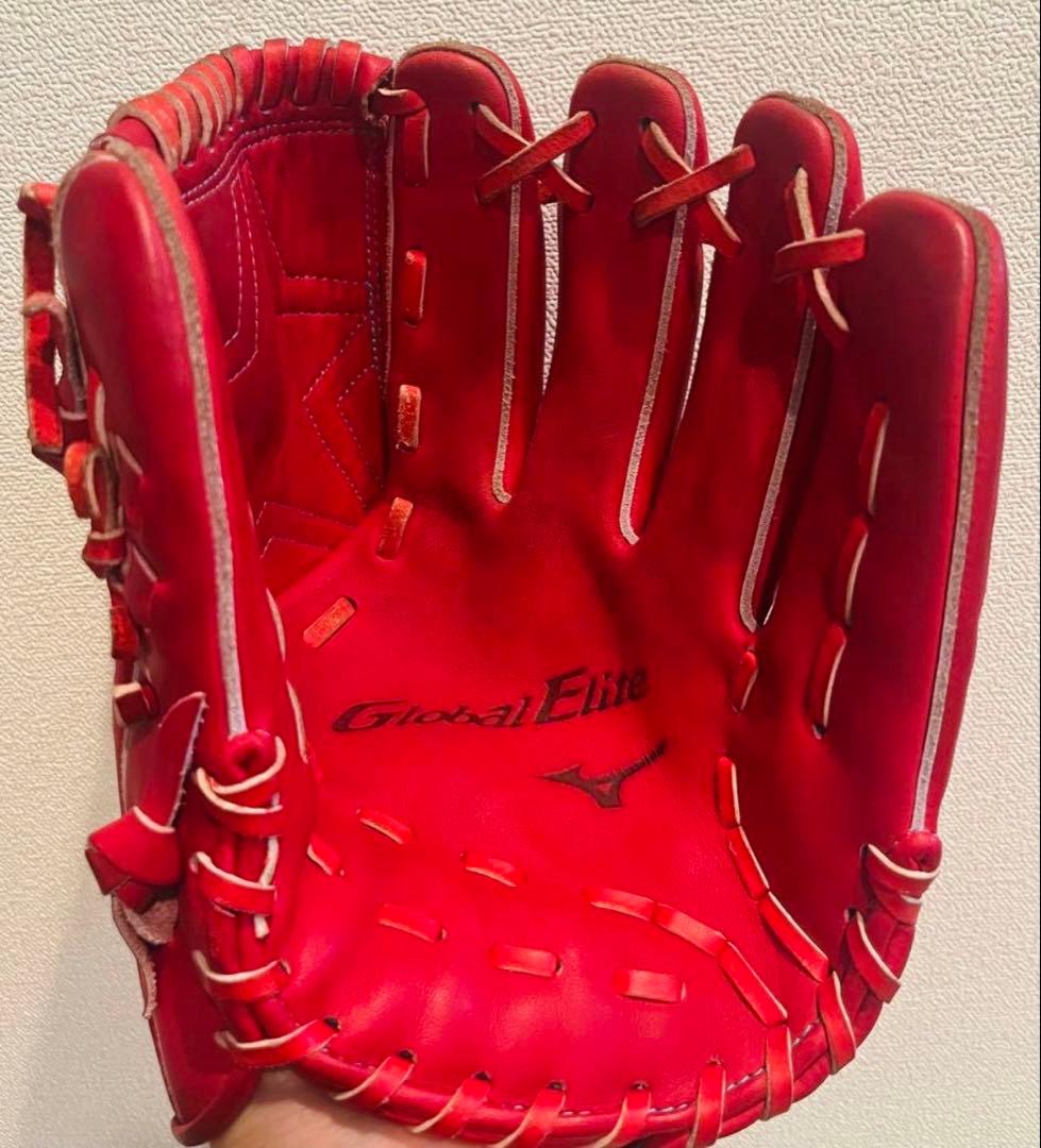 【美品】MIZUNO Global Elite　硬式用グローブ 投手用　朱色