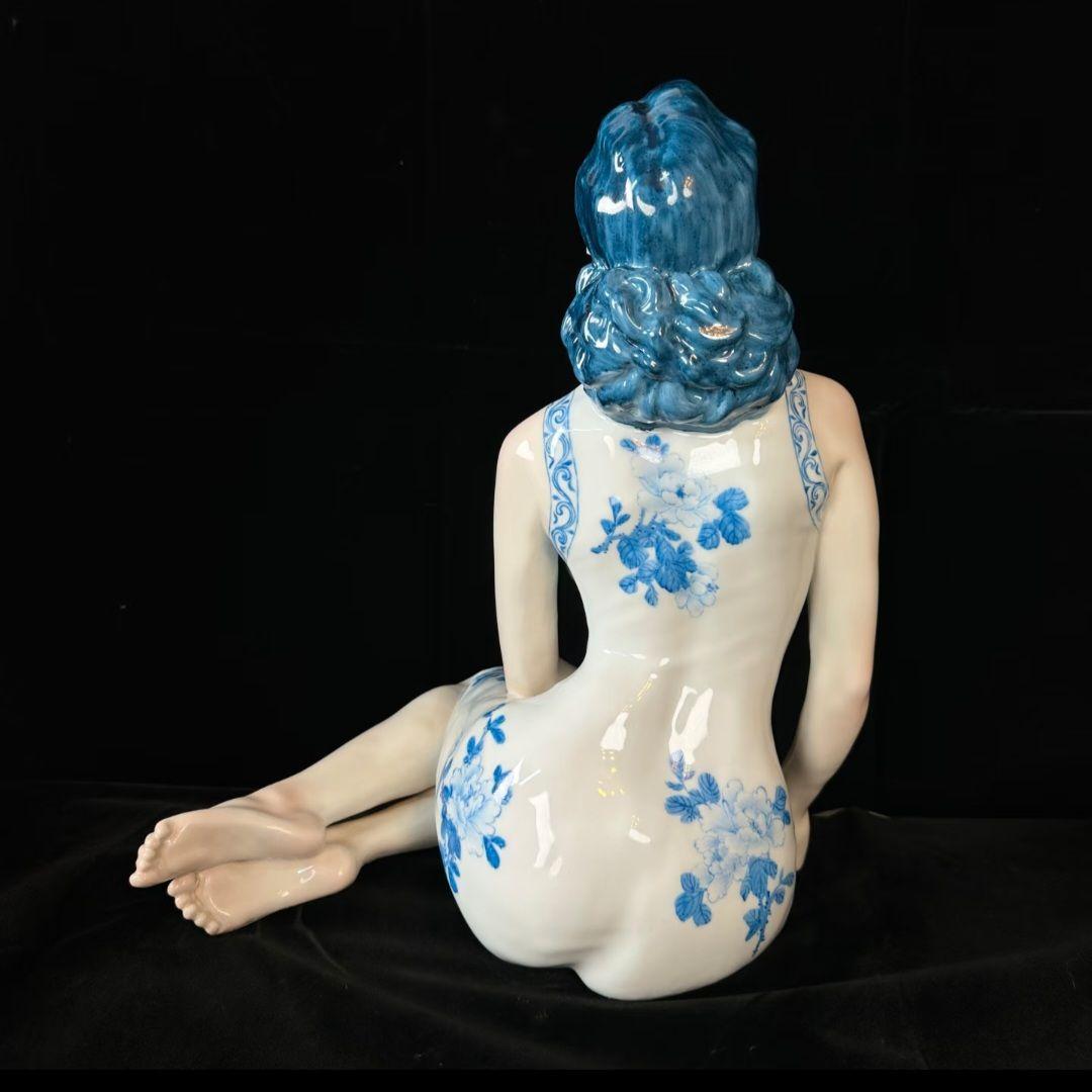 景徳鎮 青花 陶磁器 女性像 置物 インテリア 美術品 フィギュア