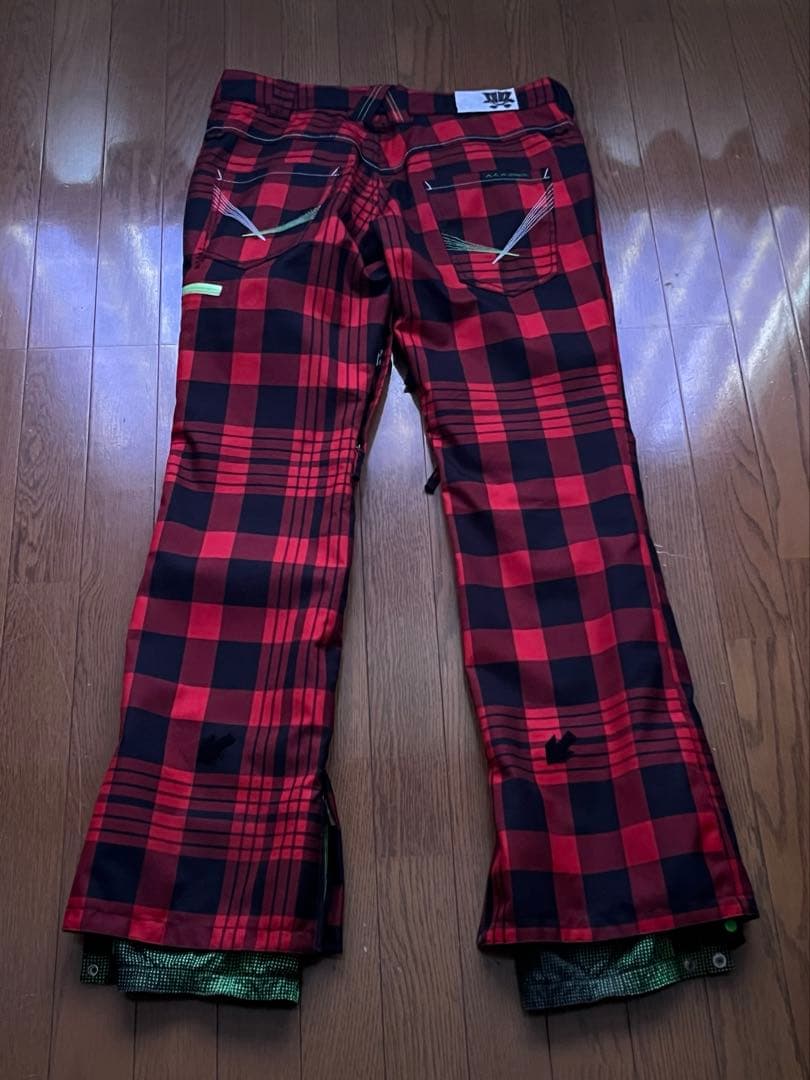 REW スノーボードウェア パンツ レッドチェック sizeM ベルト付き