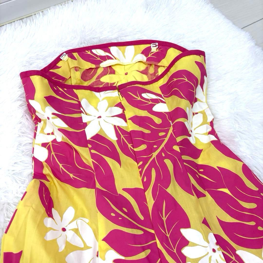美品　フラダンス　ドレス　ワンピース　プルメリア　モンステラ　ロング　フリル