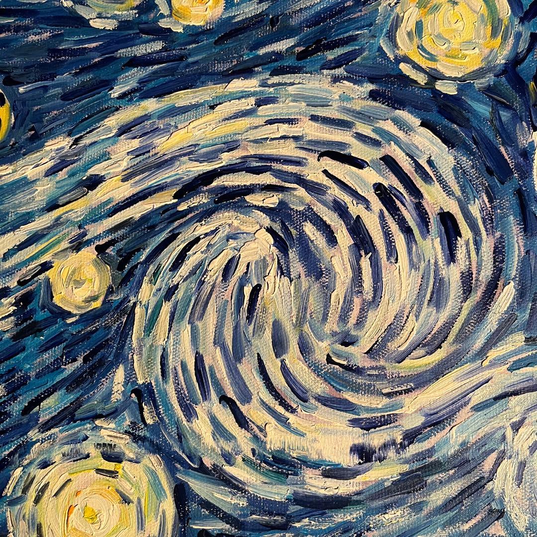 ★秀作★ 手書き油絵 ゴッホ 星月夜 額付 絵画 インテリア 油彩画