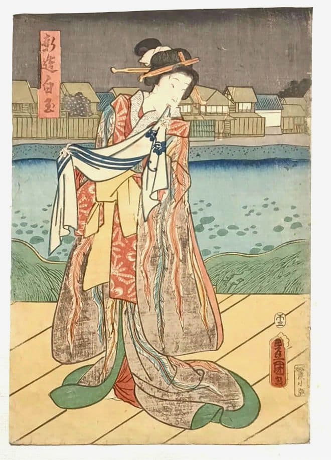 浮世絵版画、役者絵二枚綴り三代歌川豊国画、安政5年3月（1858)出版