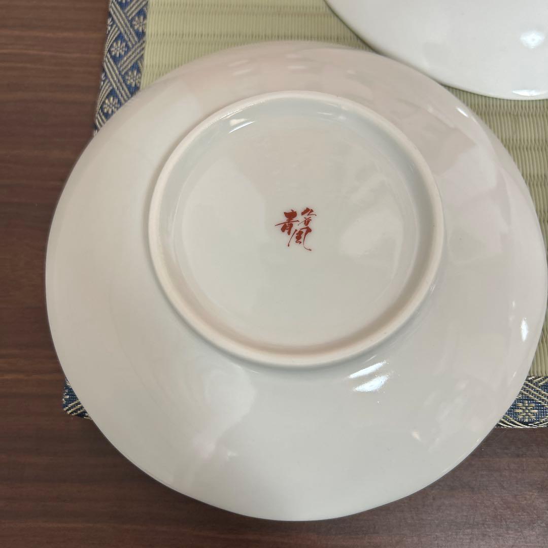 九谷焼 新品 5.8号皿揃 染付丸紋花鳥 5枚 青風窯