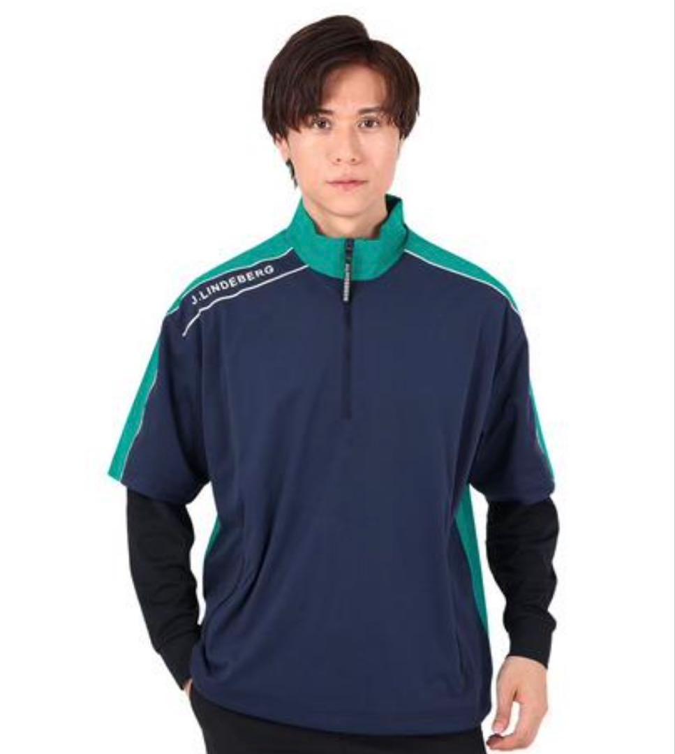 J.LINDEBERG 防風 半袖ハーフジップ46(L相当) ブルー　新品