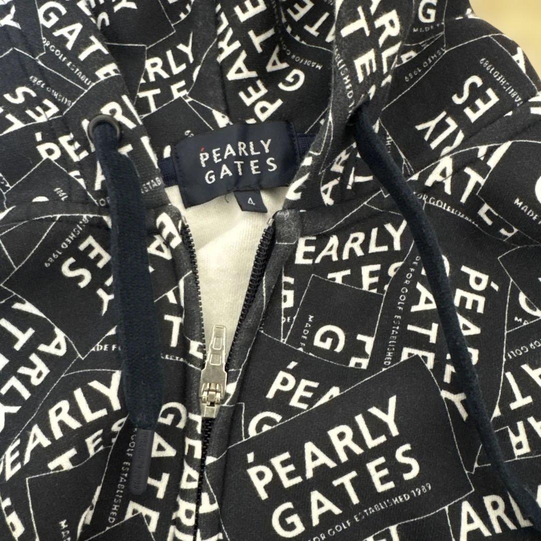 【美品】PEARLY GATES ロゴプリント パーカー ネイビー