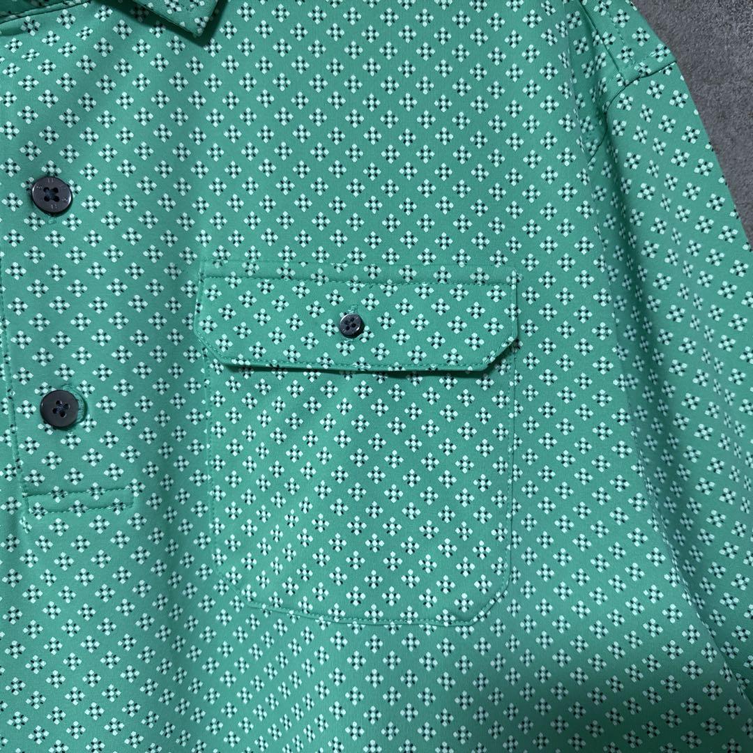FootJoy フットジョイ 総柄 長袖 ポロシャツ ロゴ グリーン 2XL