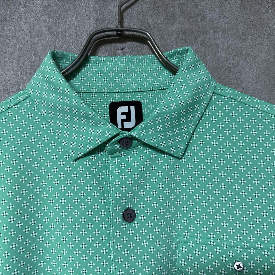 FootJoy フットジョイ 総柄 長袖 ポロシャツ ロゴ グリーン 2XL