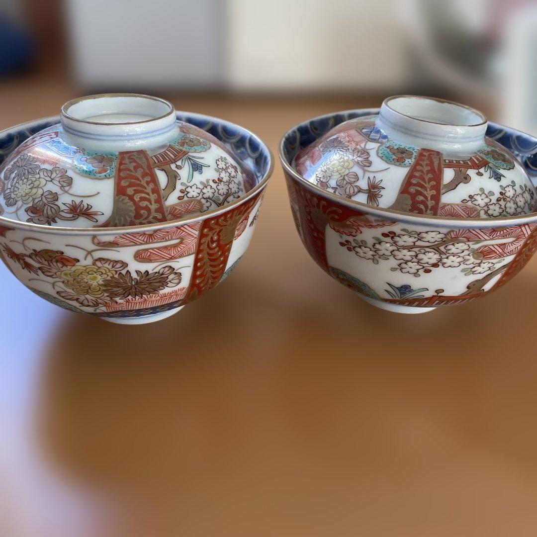 ♦骨董♦瓔珞♦蓋茶碗♦2客♦多分明治時代♦
