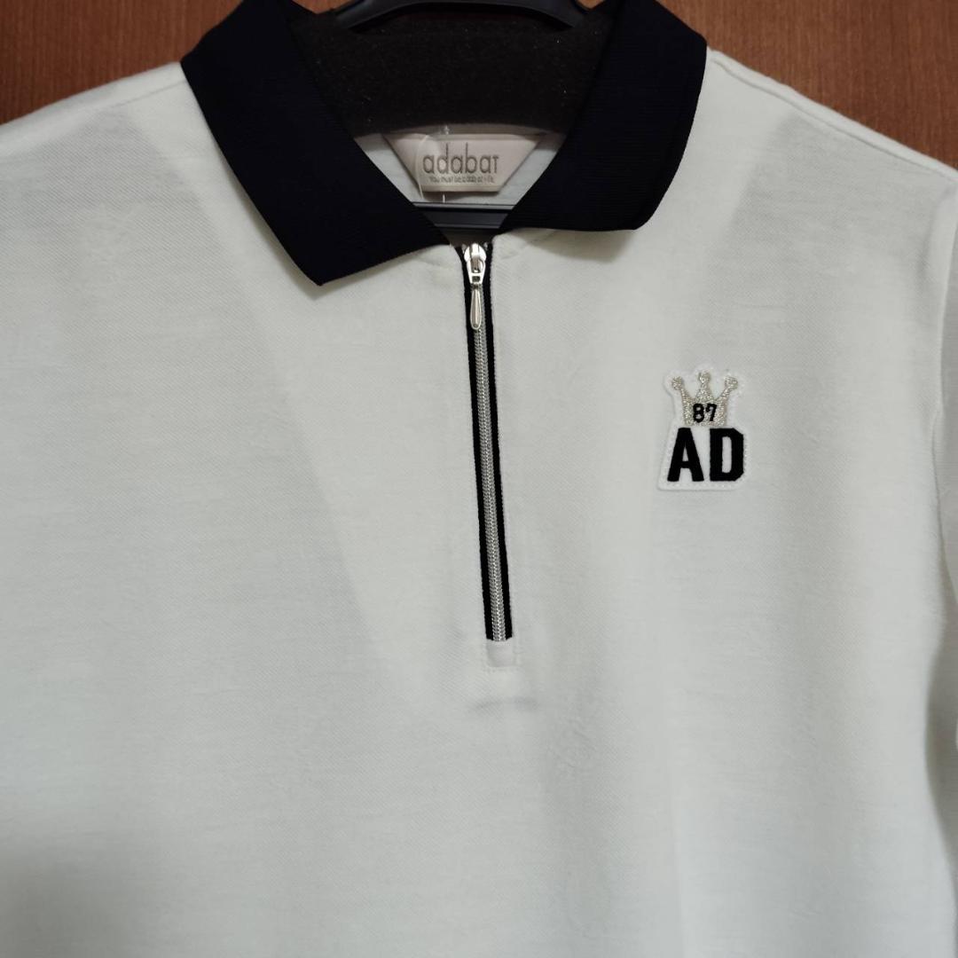 adabat アダバット 長袖ポロシャツ 38(M) 白黒 ゴルフウェア