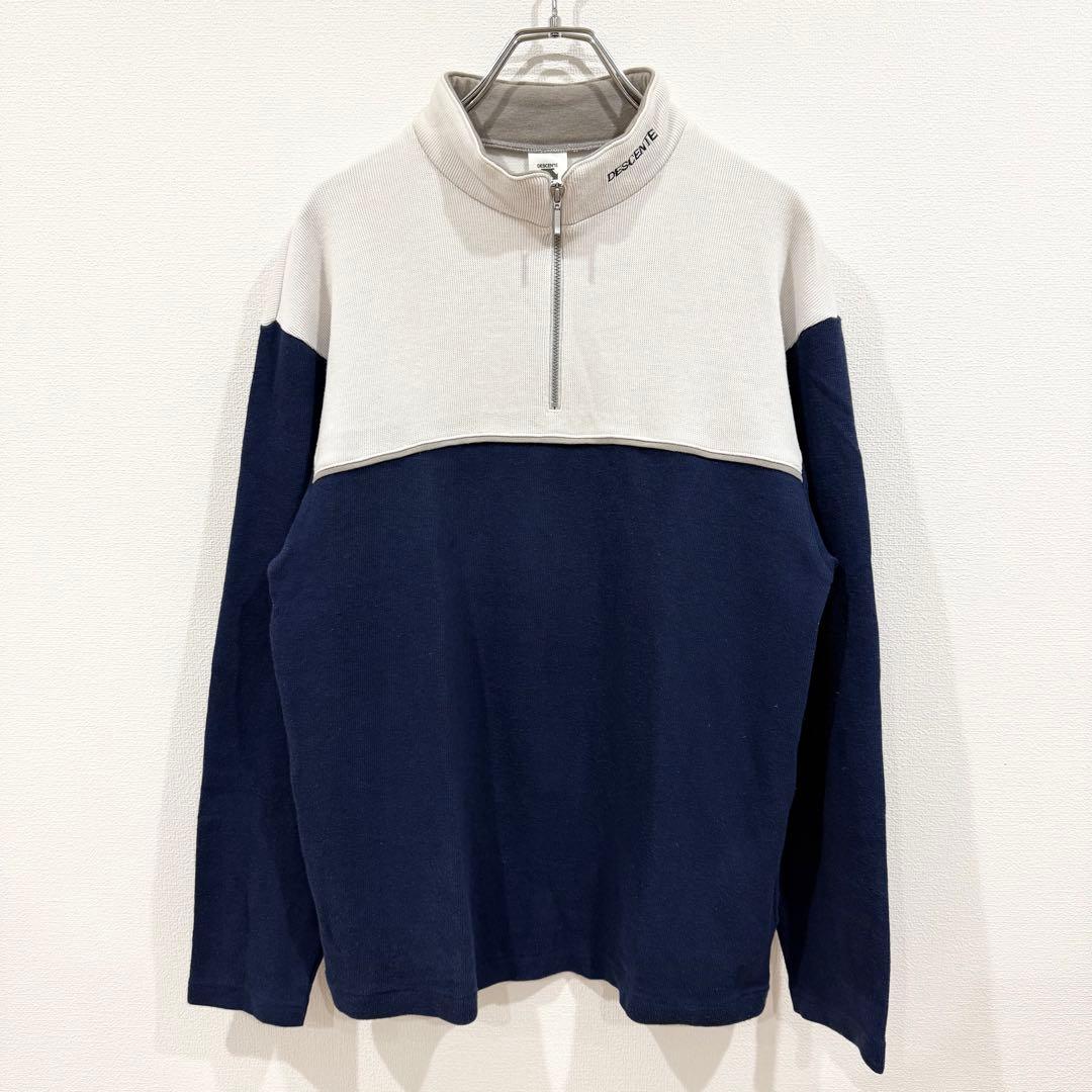 DESCENTE デサント ハーフジップスウェット ネイビー ホワイト