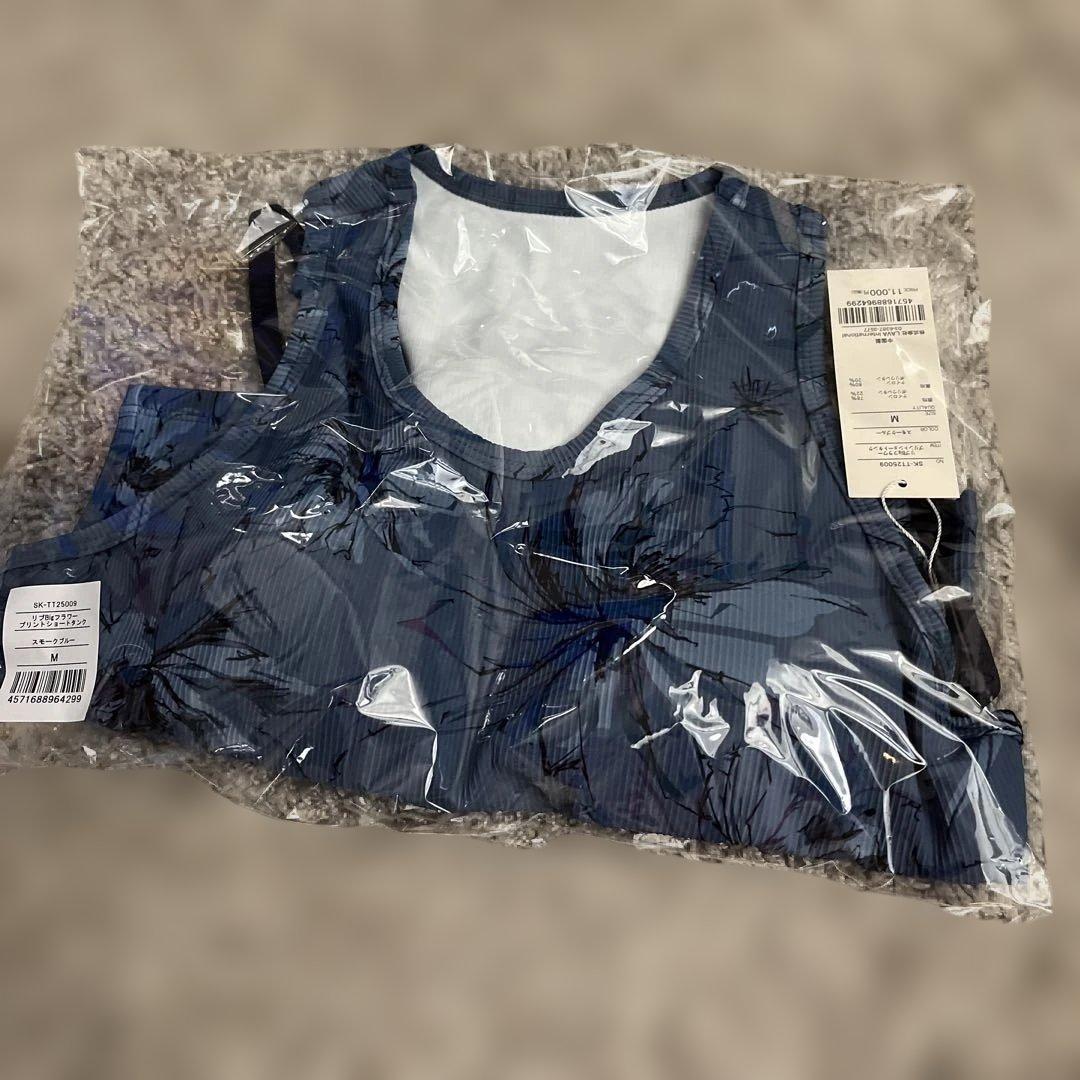 ★SUKALA★リブBigフラワープリントショートタンクスモークブルーM★新品