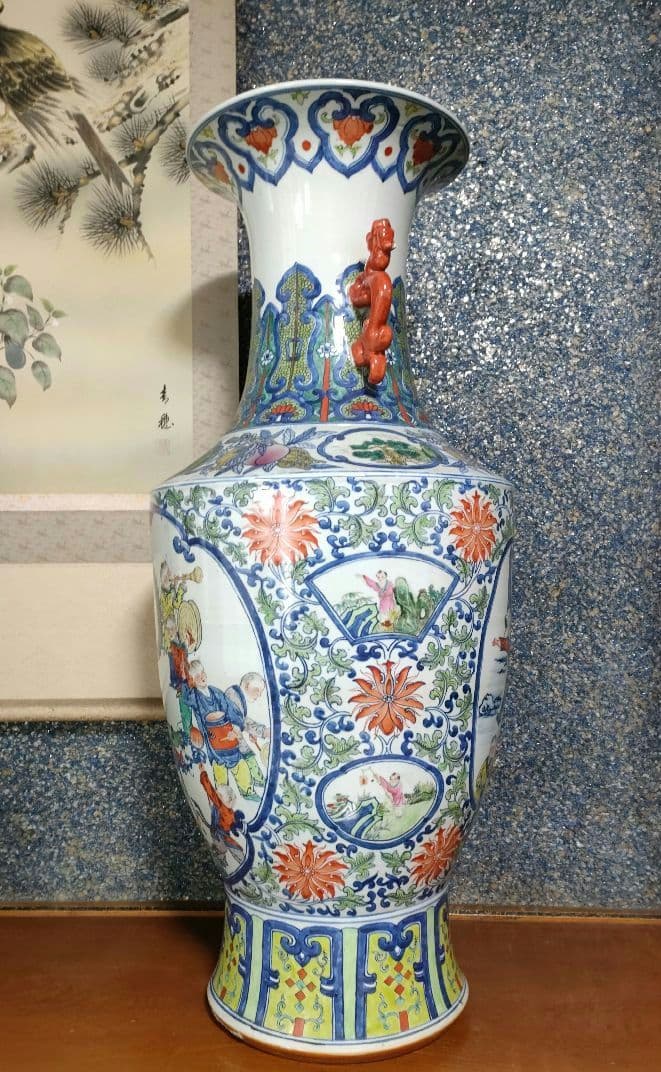 大花瓶 大壺 獣耳 中国 万暦龍 中国美術 龍 飾り壺