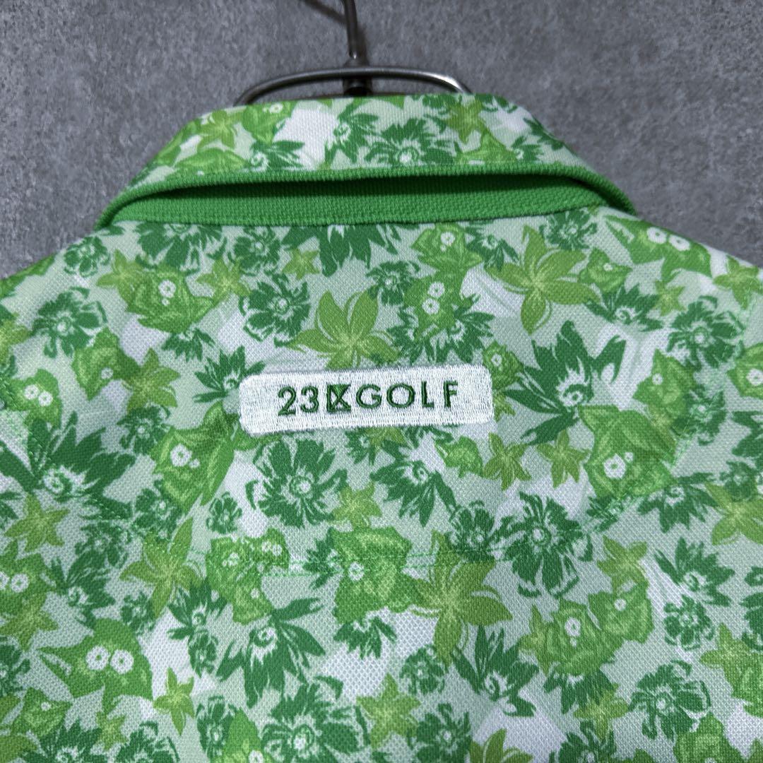 23区GOLF ニジュウサンクゴルフ 総柄 半袖 ポロシャツ グリーン S