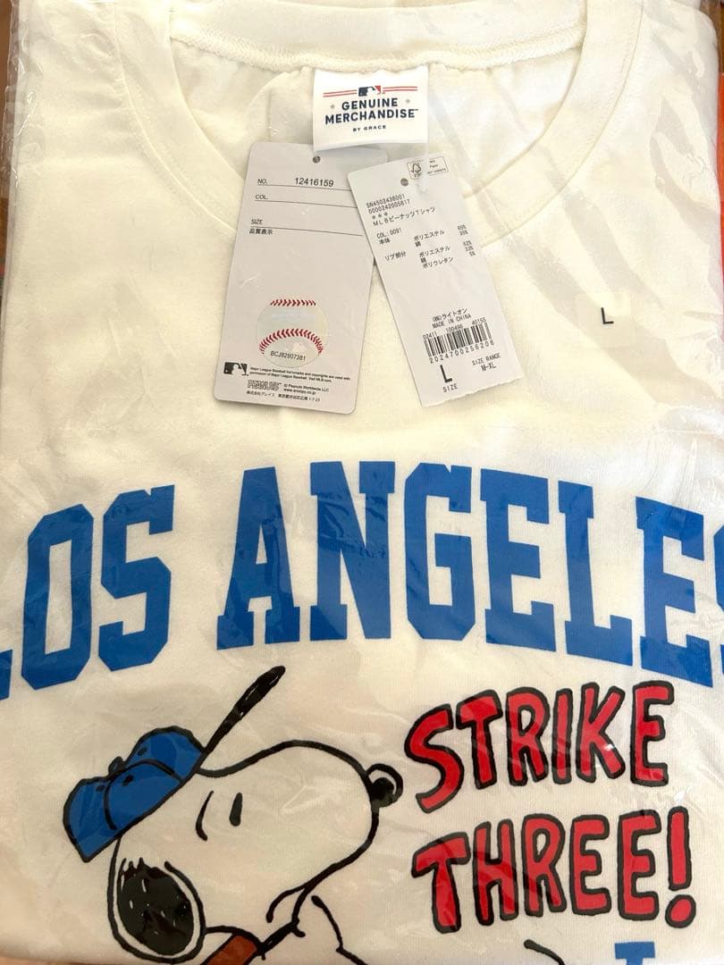 希少　ドジャース　スヌーピー コラボ　Tシャツ　Lサイズ　LA ロサンゼルス