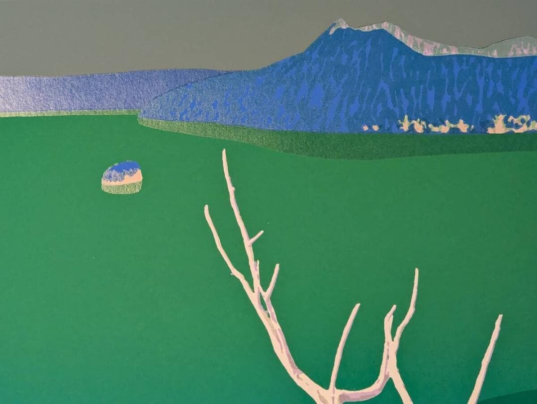 【真作】版画　本間武男　シルクスクリーン　湖の朝Ⅱ　北海道風景　Z2