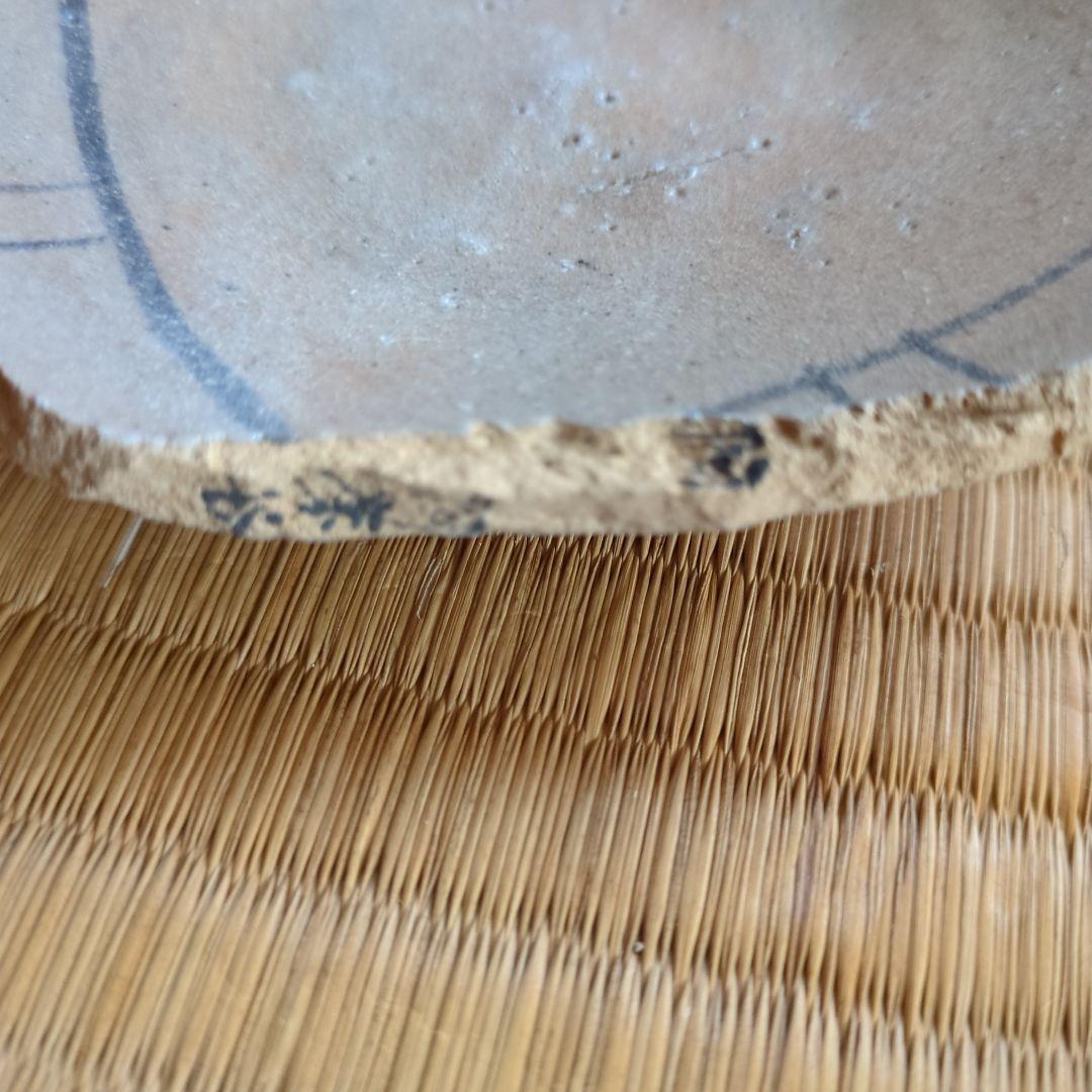 波形の茶色い陶器皿 直径約13cm 古唐津の陶片　阿房谷窯発掘品　向附