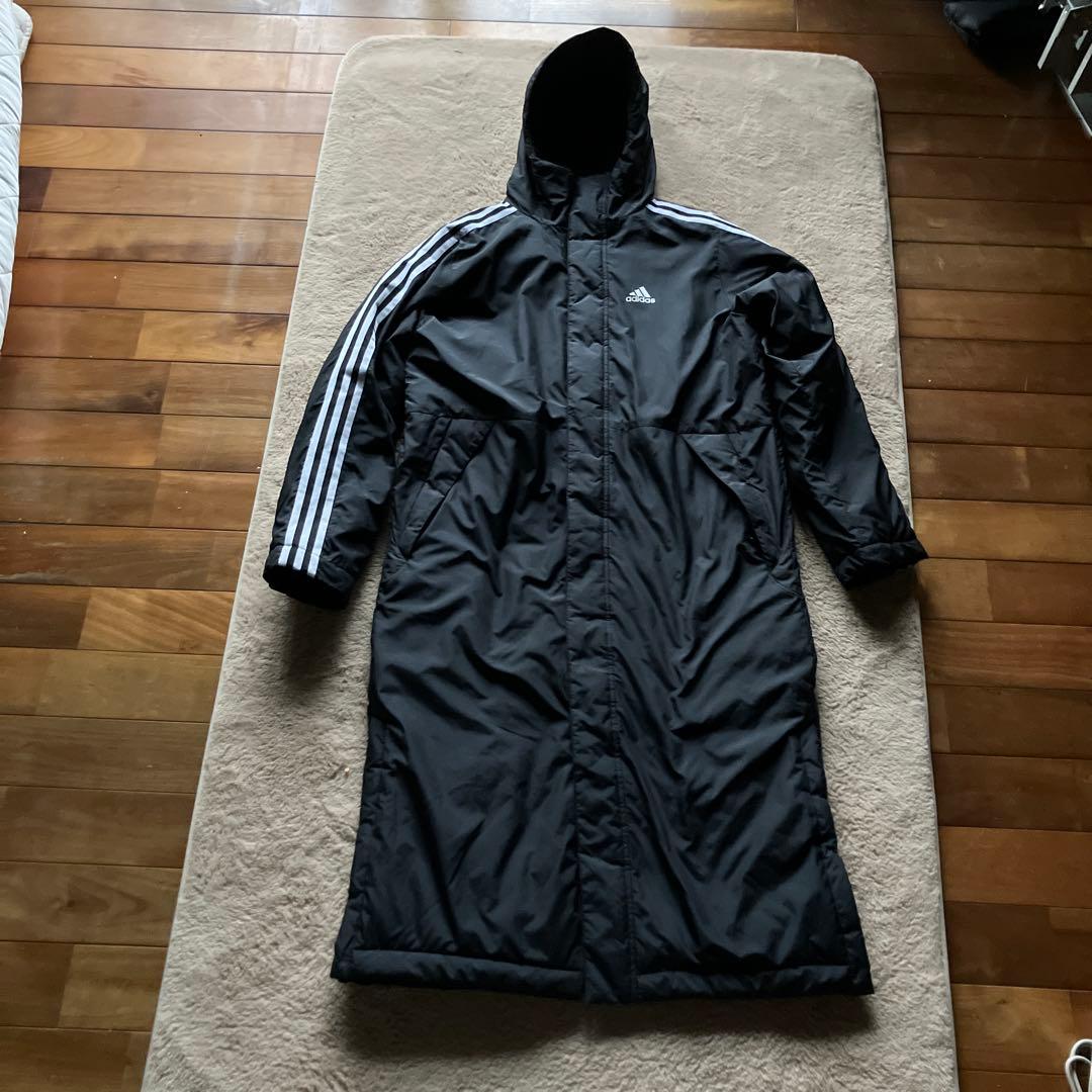 adidas 黒 ベンチコート フード付き