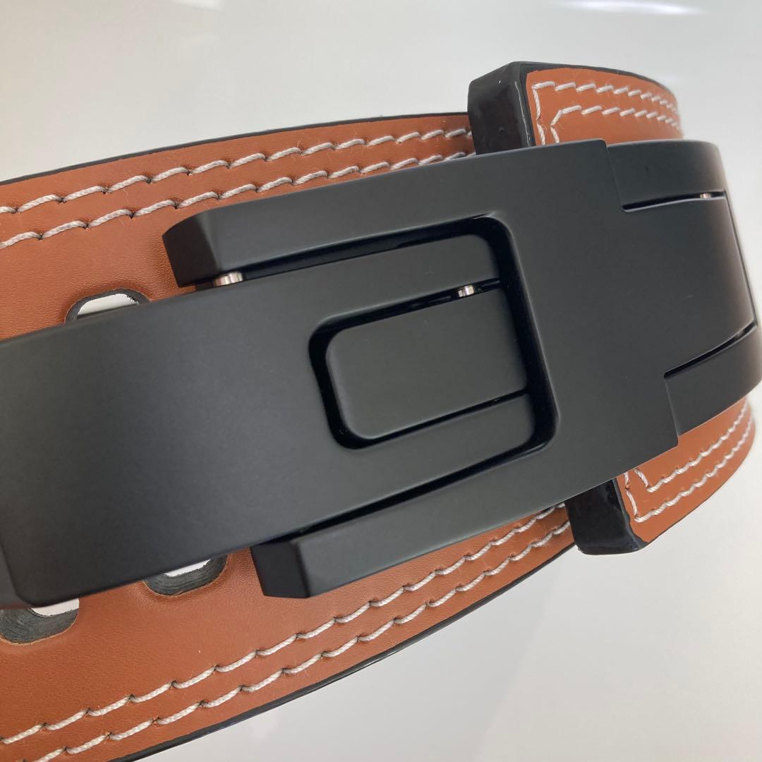 パワーベルト レバーアクション Sサイズ ワンタッチ可変式 本革 茶 バックル黒