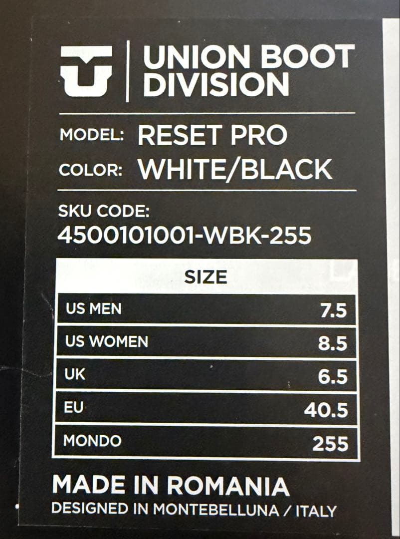 スノーボード UNION RESET PRO WHITE/BLACK 25.5cm