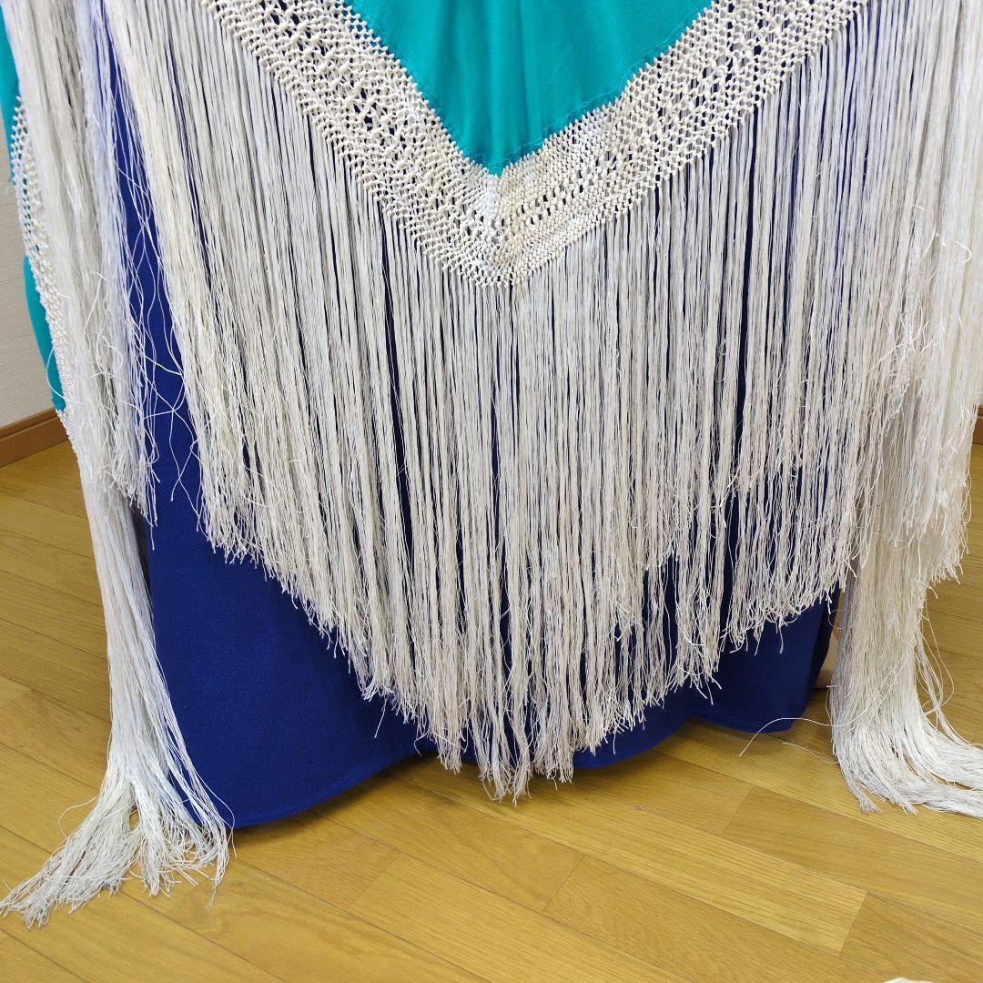 マントン　ブルー120✕120cmフリンジ50cm 重量600g　　　スペイン製