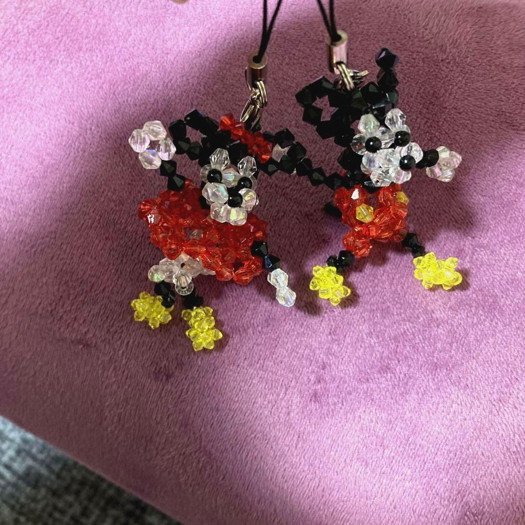 （未使用品）ミッキー ミニー ビーズ ストラップ 2個セット
