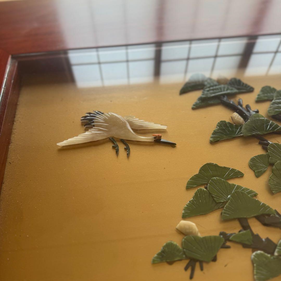 【希少品】骨董 アンティーク 松鶴ガラストップ座卓