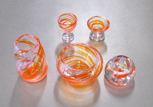 吹きガラス仏具　5具足セット　シャルマン・オレンジ