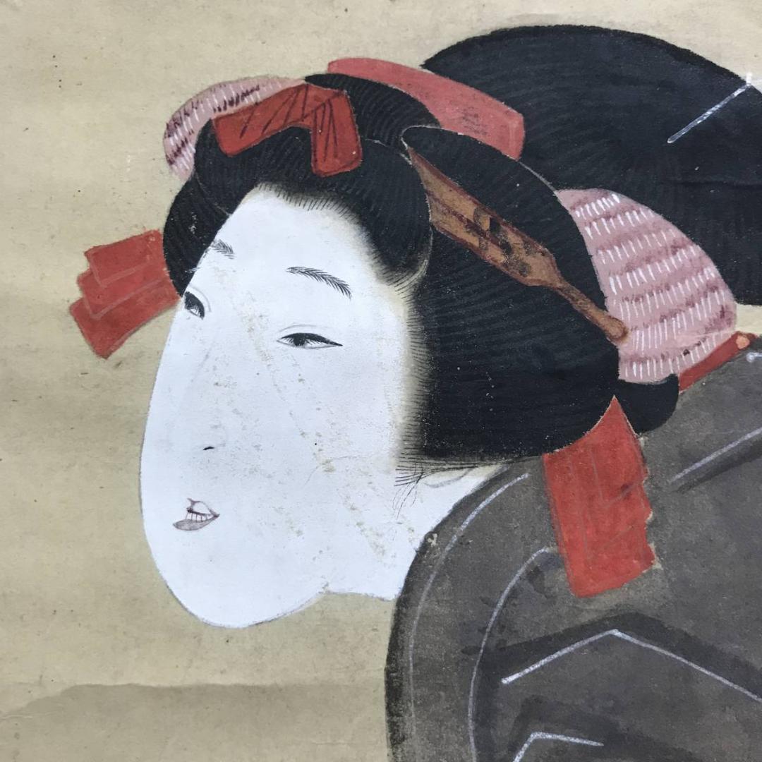 【真作】戴山/桜下美人図/美人画/浮世絵/掛軸/名家伝来/AC-144