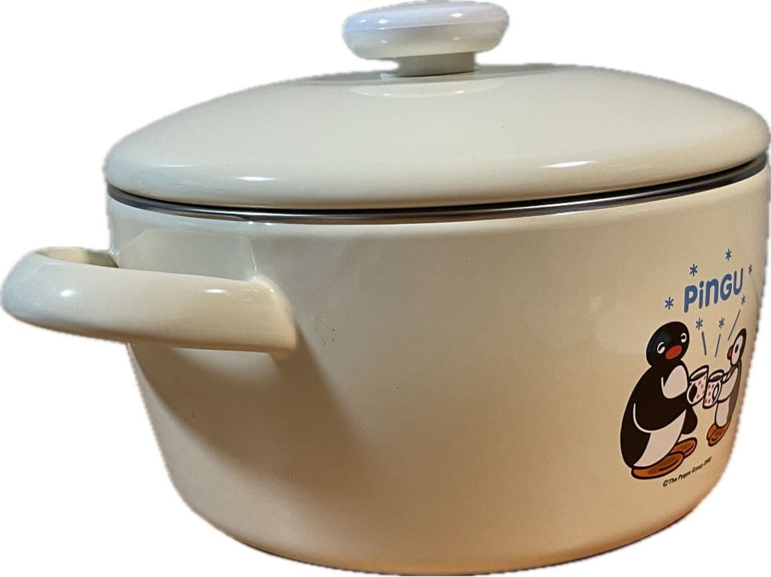 Pinguピングーとピンガクリーム色ホーロー両手鍋