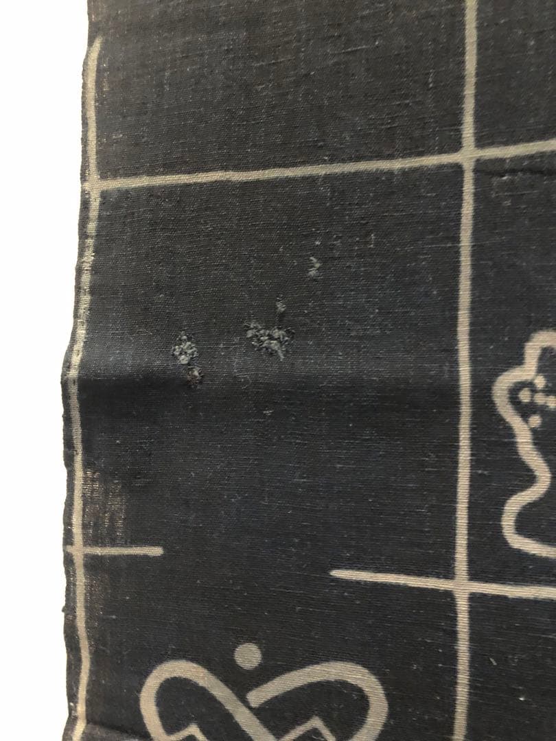 藍染筒描き三巾加賀のれん時代物木綿古布　ソ-217