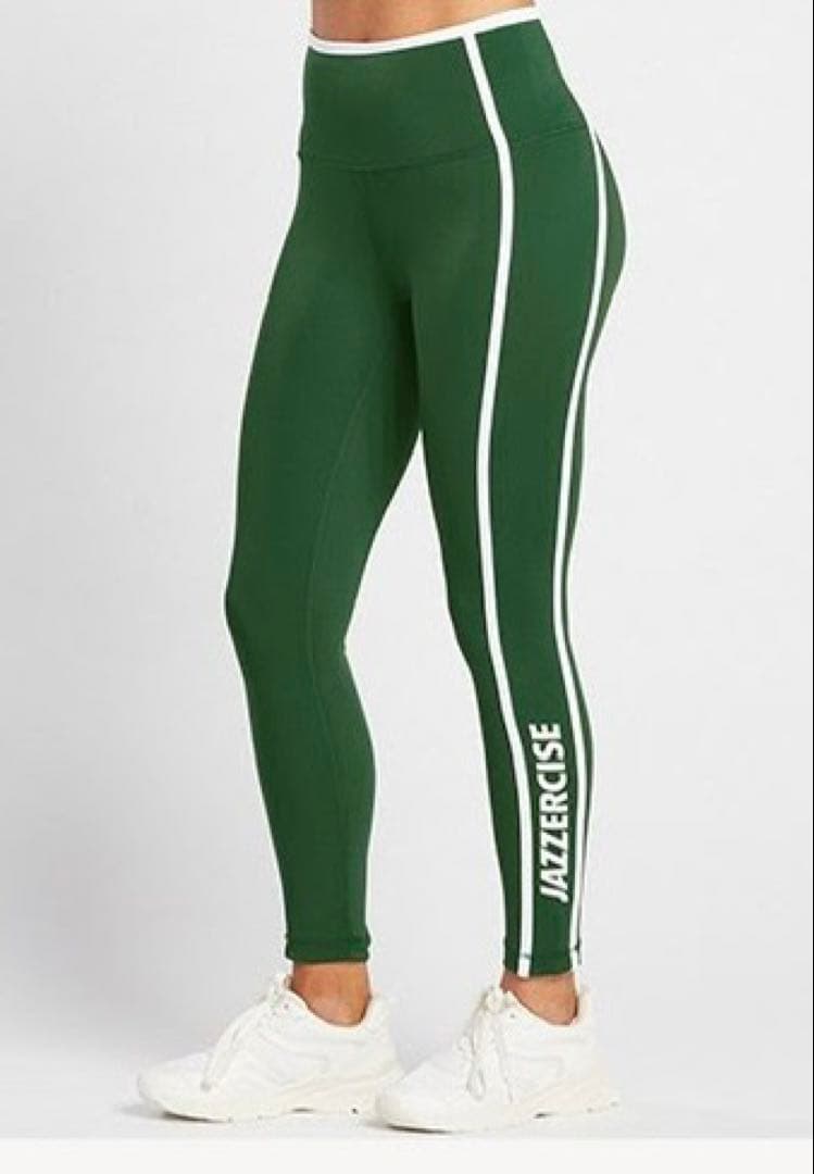 JAZZERCISE グリーンレギンス サイドストライプ